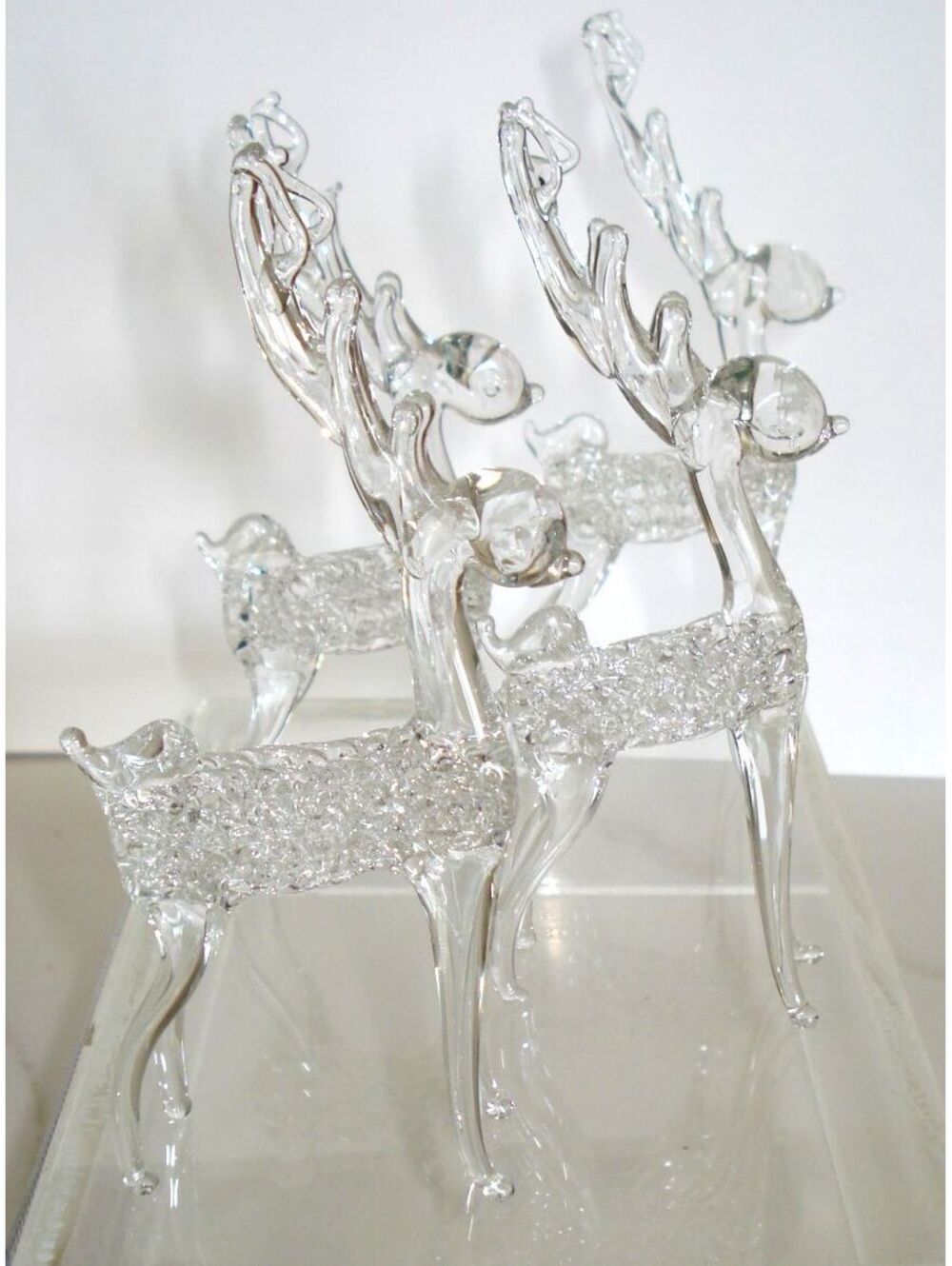 Four Vintage Handmade Silvestri Clear Glass Reindeers W/ Large Antlers
